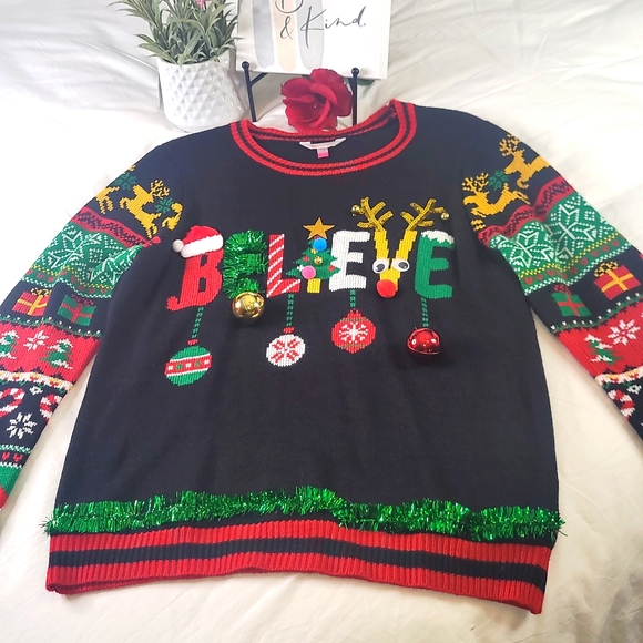 Christmas Sweater with Hanging Bells Holiday Party Festive Sweater - Picture 7 of 17